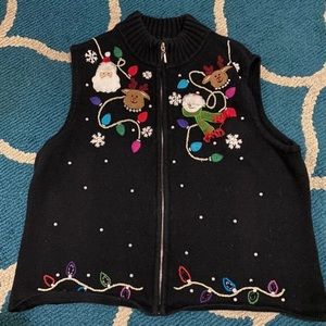 Vintage "Ugly" Holiday Black Sweater Vest